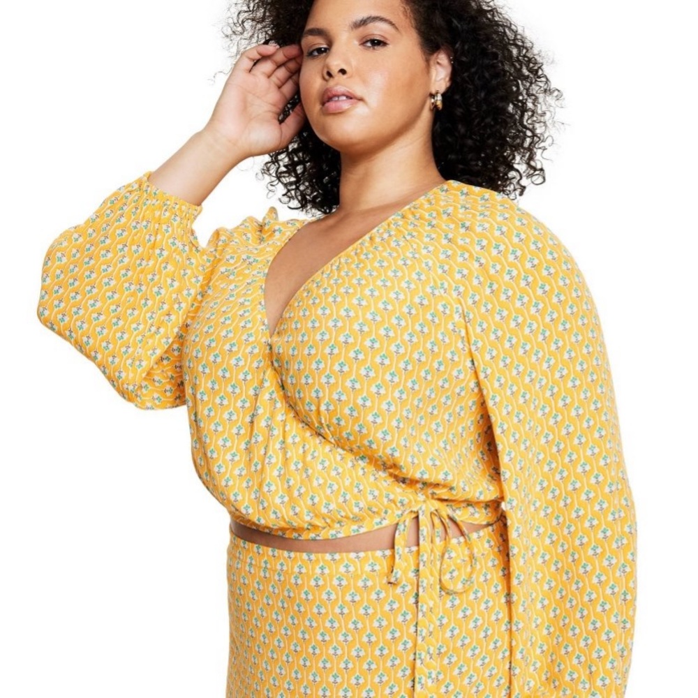 Dainty Lotus Print Wrap Top - RHODE × Target Yellow/Turquoise NWT - Picture 7 of 11